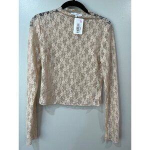 Emory Park Women's high neck lace top in taupe Size Small NWT